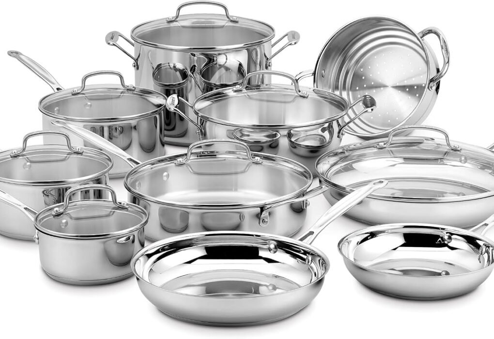 Test & Avis Cuisinart 17-Piece Stainless Steel Cookware Set, Chef's Classic Steel Collection with Pure Aluminum Core for Quick and Even Heat, Cool Grip Handles, Dishwasher Safe, 77-17N Dishwasher-safe stainless steel pans and pots with riveted handles & aluminum core for even heat, oven safe to 500°F, 77-17N