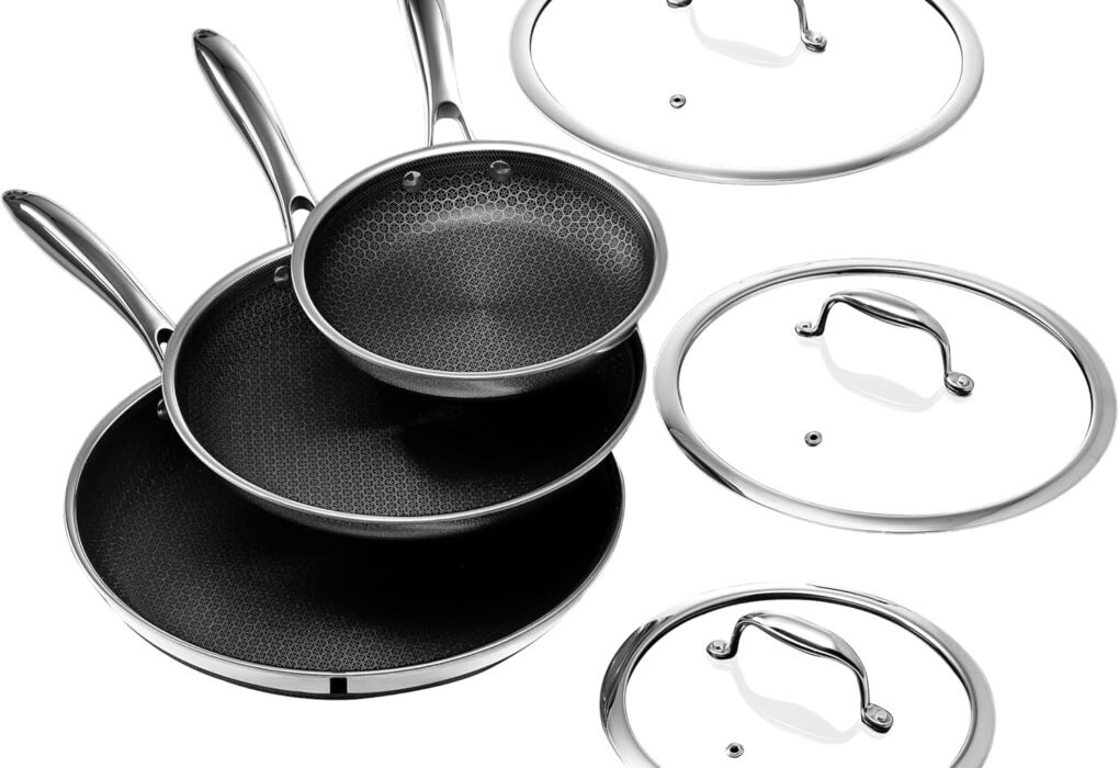Test & Avis HexClad 6pc Hybrid Nonstick Frying Pans Set with Lids, 8, 10 & 12" Pans
