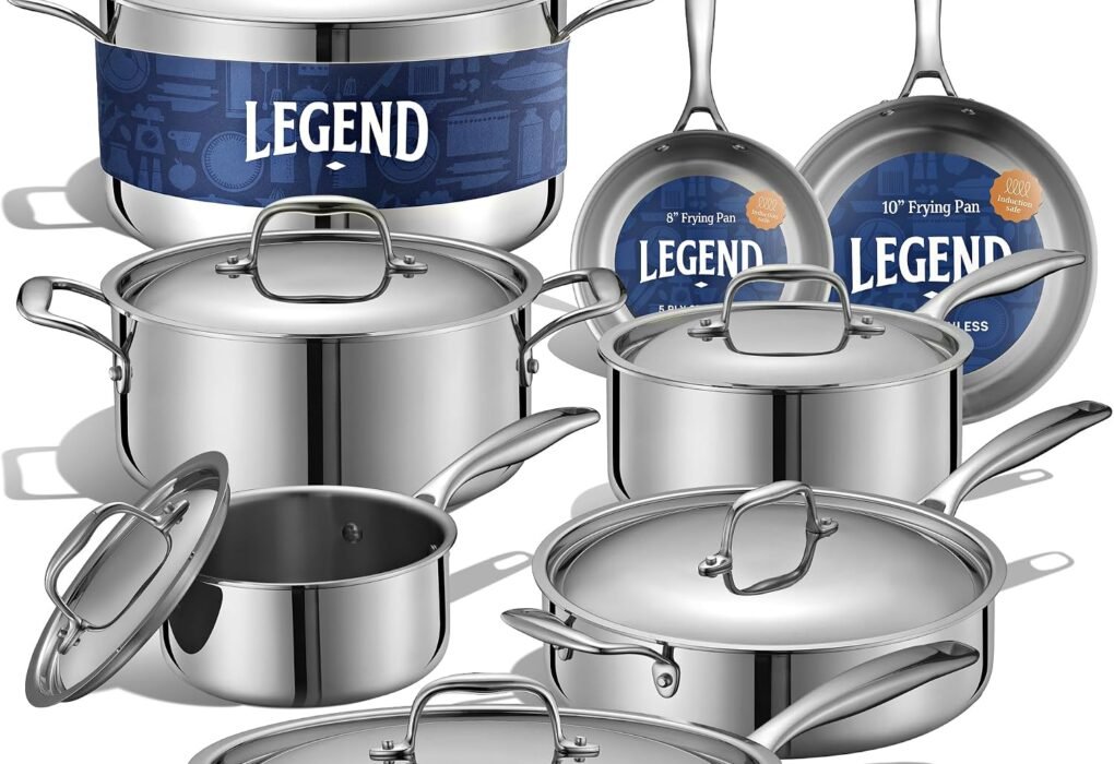 Test & Avis LEGEND COOKWARE 5-Ply Stainless Steel Cookware Set, 14-Piece Pots and Pans Set - Induction Compatible, Oven Safe 800°F - Non-Toxic, No Coatings - Built to Last Generations