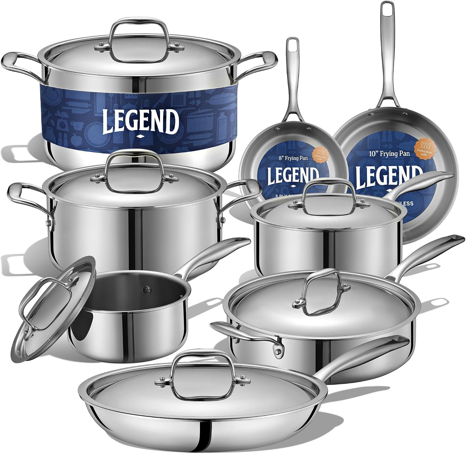 Test & Avis LEGEND COOKWARE 5-Ply Stainless Steel Cookware Set, 14-Piece Pots and Pans Set - Induction Compatible, Oven Safe 800°F - Non-Toxic, No Coatings - Built to Last Generations
