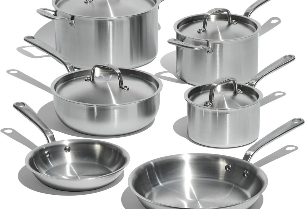 Test & Avis Made In Cookware - 10 Piece Stainless Steel Pot and Pan Set - 5 Ply Clad - Includes Stainless Steel Frying Pans, Saucepans, Saucier and Stock Pot W/Lid - Professional Cookware - Crafted in Italy