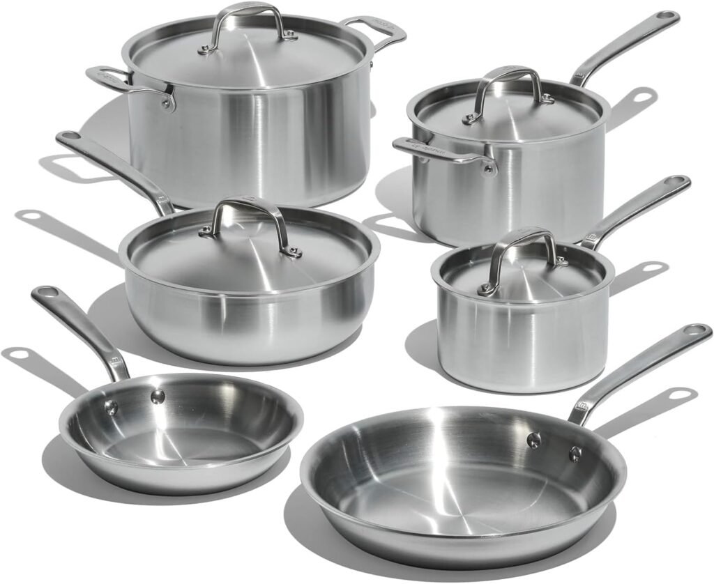 Test & Avis Made In Cookware - 10 Piece Stainless Steel Pot and Pan Set - 5 Ply Clad - Includes Stainless Steel Frying Pans, Saucepans, Saucier and Stock Pot W/Lid - Professional Cookware - Crafted in Italy